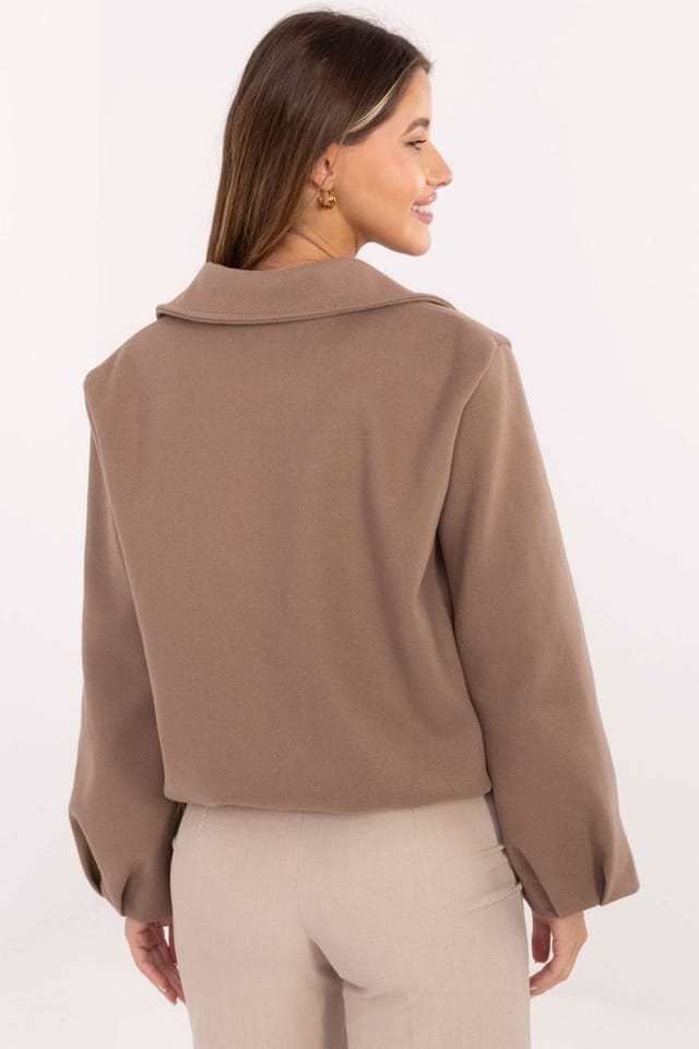 Love Lace Love Lace Women's Light Transitional Balloon Sleeve Zip Jacket in Brown - 3