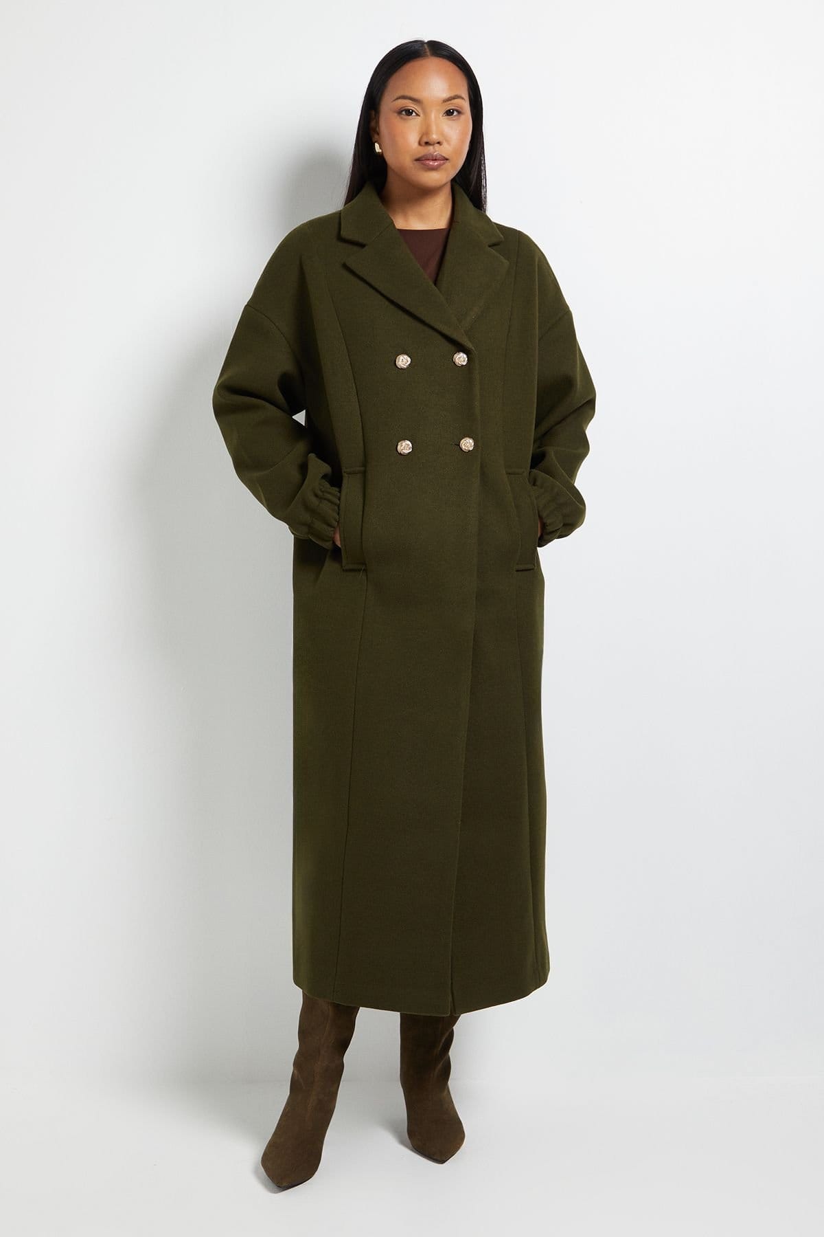 Wallis Wallis Women's Principles by Double Breasted Pocket Coat in Khaki - 4