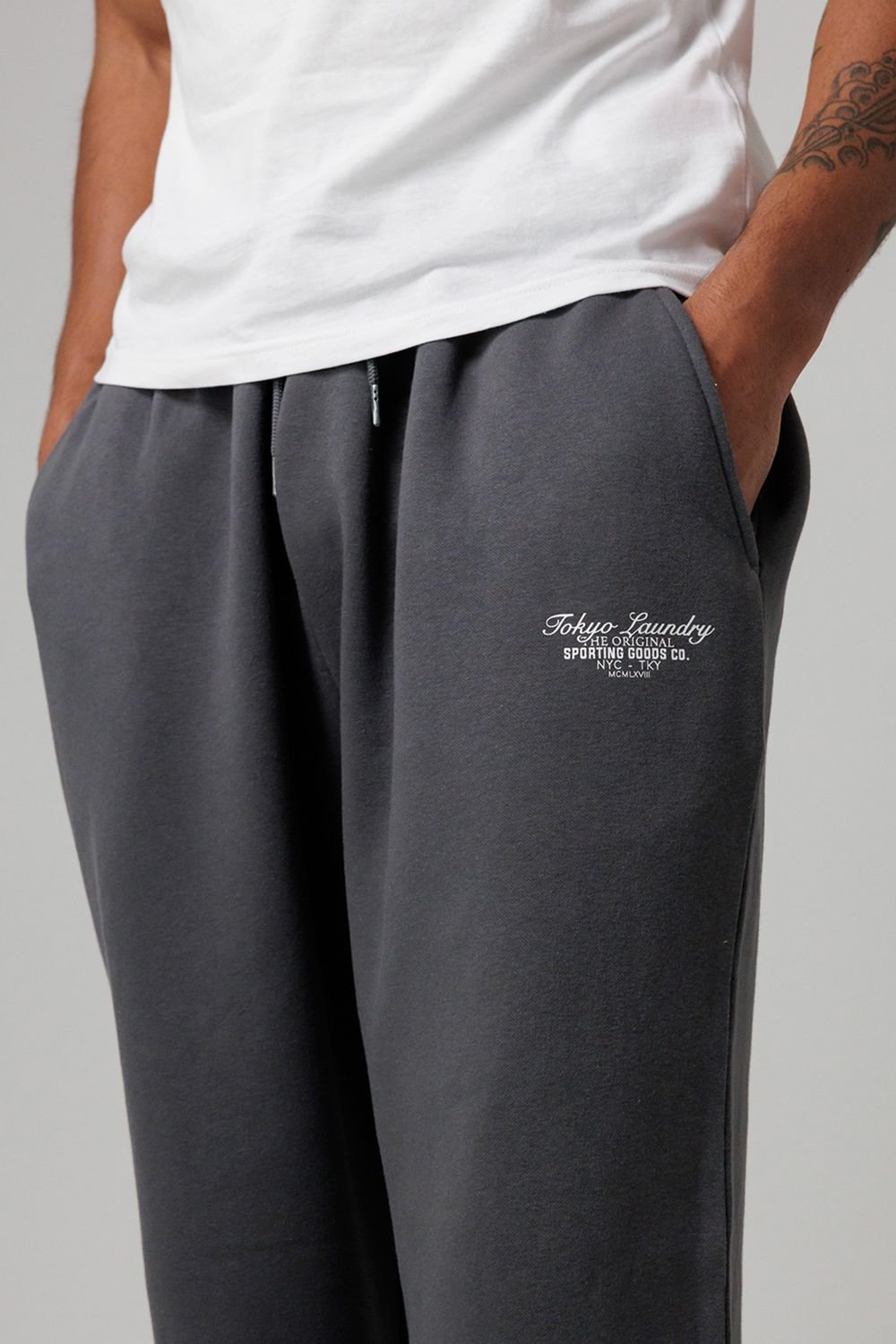 Tokyo Laundry Tokyo Laundry Men's Cotton Blend Relaxed Fit Joggers in Dark Grey - 3