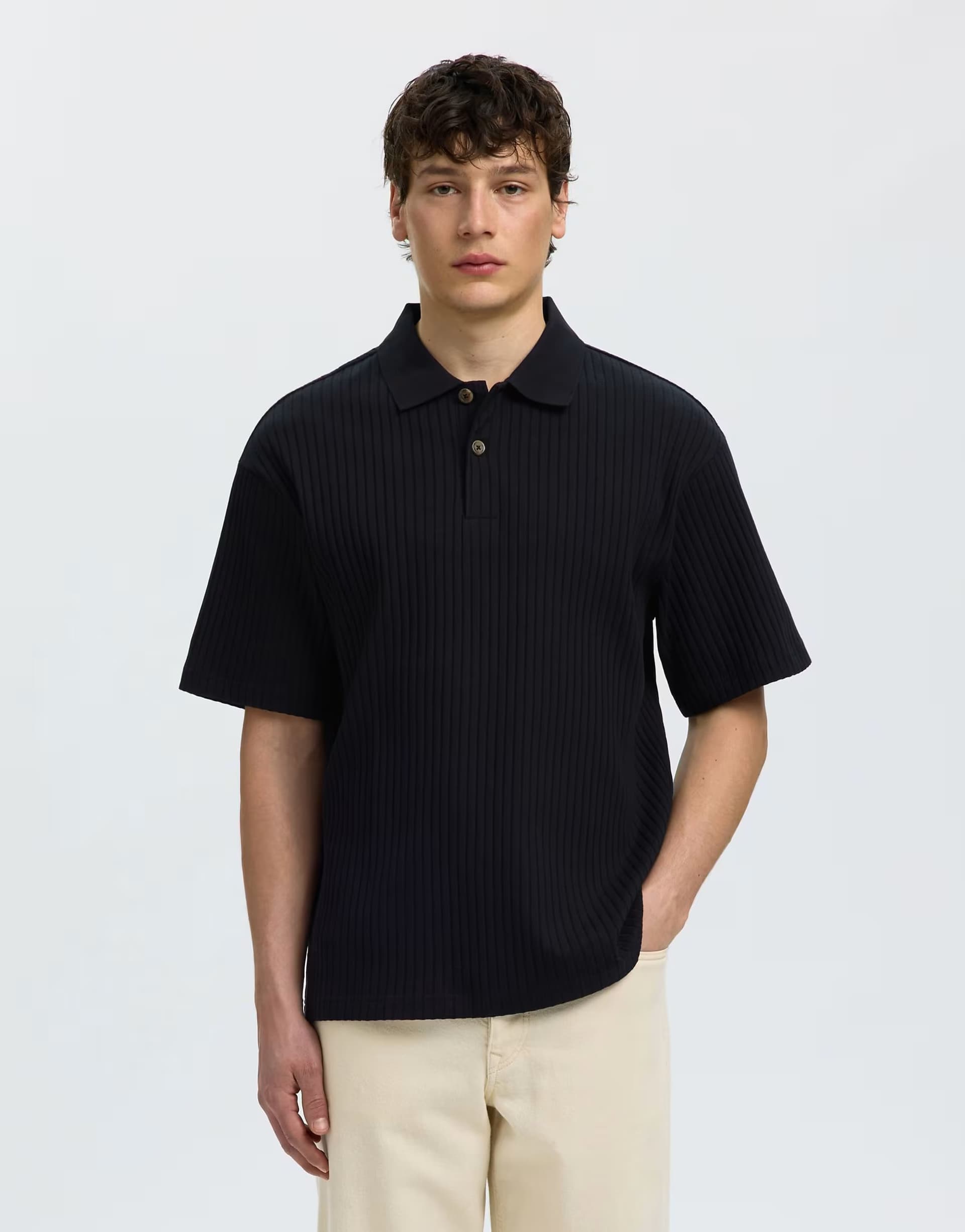 ASOS Selected Polo shirt in black