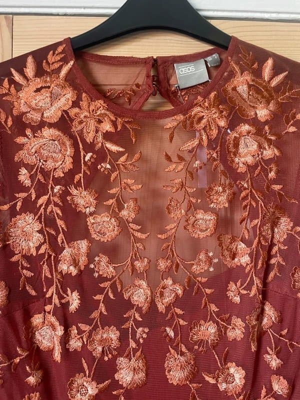 ASOS Asos tall size 10 new with tags rust red embroidered tulle occasion bridesmaid dress