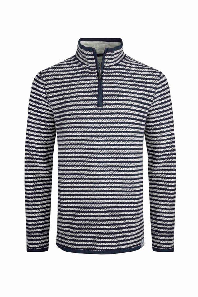 Weird Fish Weird Fish Men's Shorling 1/4 Zip Striped Macaroni Sweatshirt in Ecru - 2