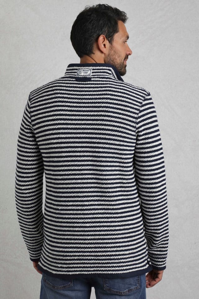 Weird Fish Weird Fish Men's Shorling 1/4 Zip Striped Macaroni Sweatshirt in Ecru - 3