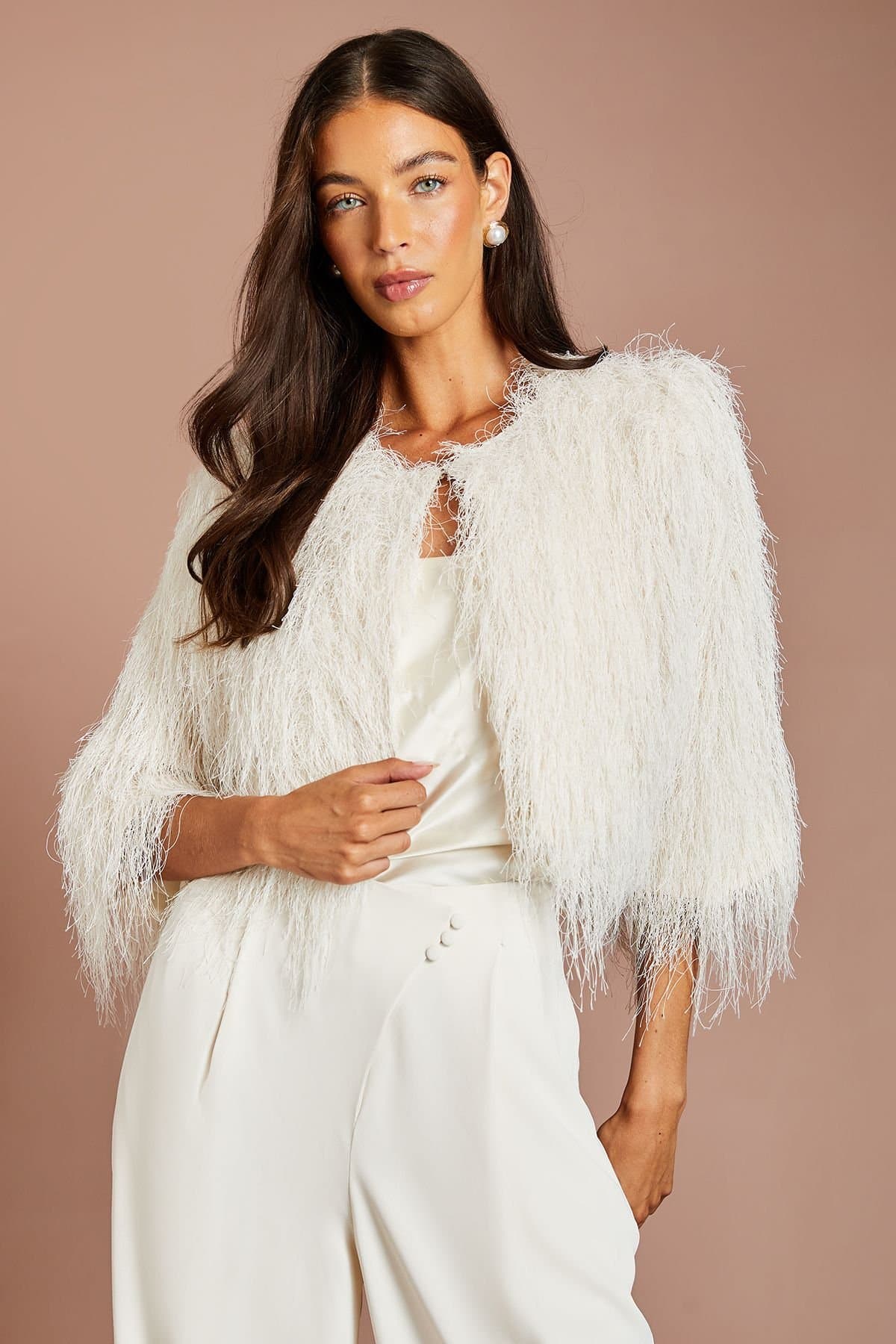 Coast Coast Women's Fringe Jacket in Ivory