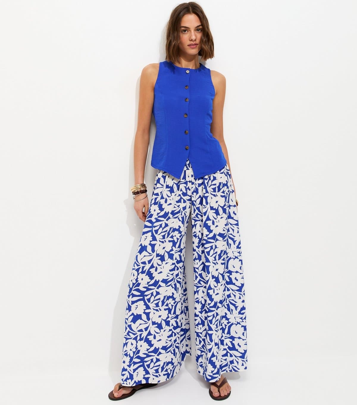 New Look Women's Blue Crepe Floral Print Palazzo Trousers New Look