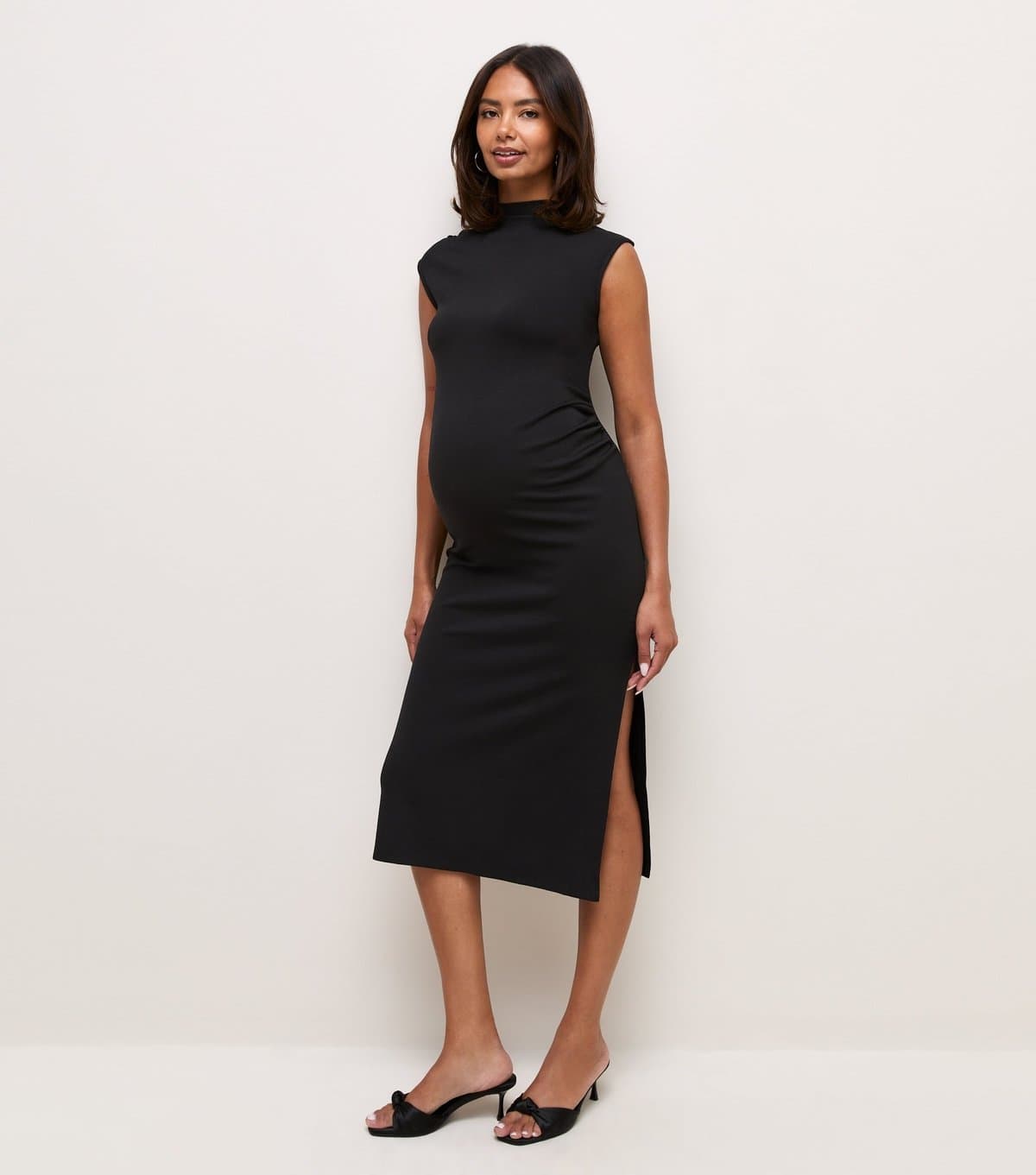 New Look Women's Maternity Black High Neck Ruched Midi Dress New Look