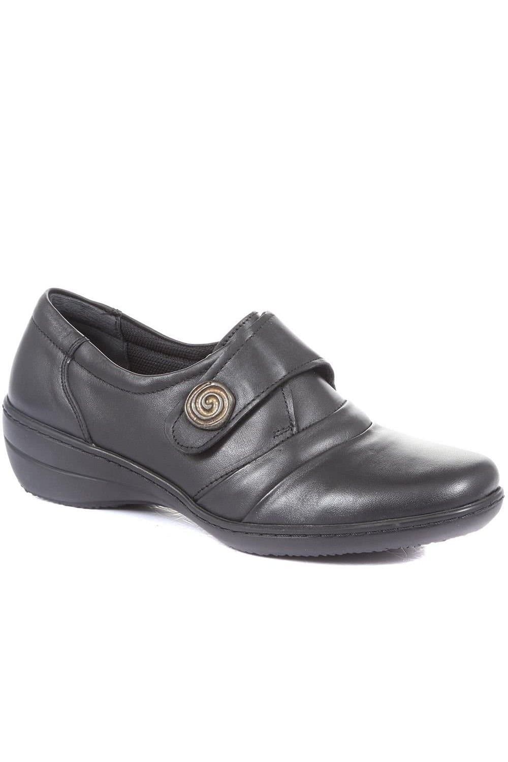 Pavers Pavers Women's Handmade Leather Shoe with One Touch Strap in Black