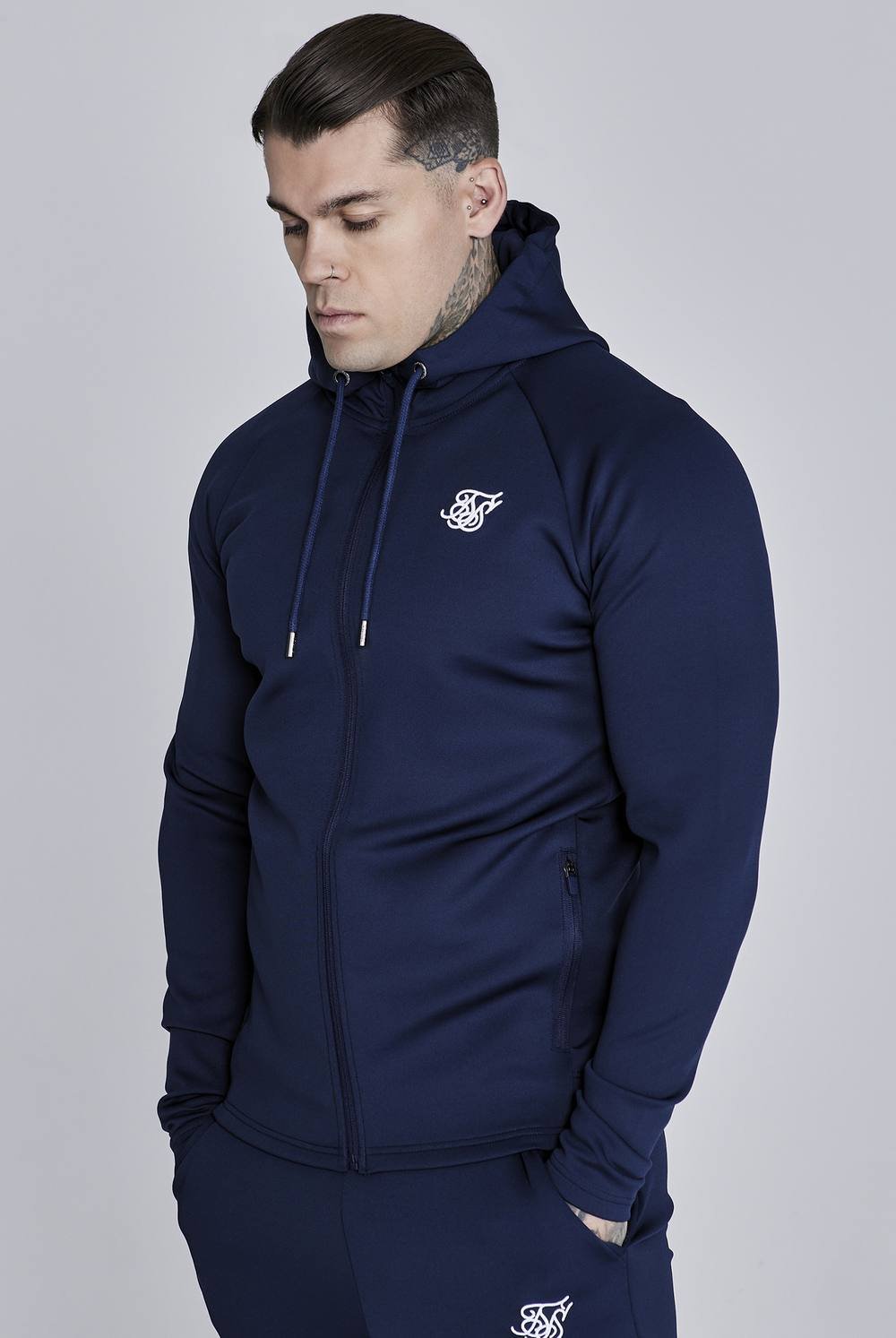 SikSilk SikSilk Men's Essentials Poly Full Zip Hoodie in Navy - 2