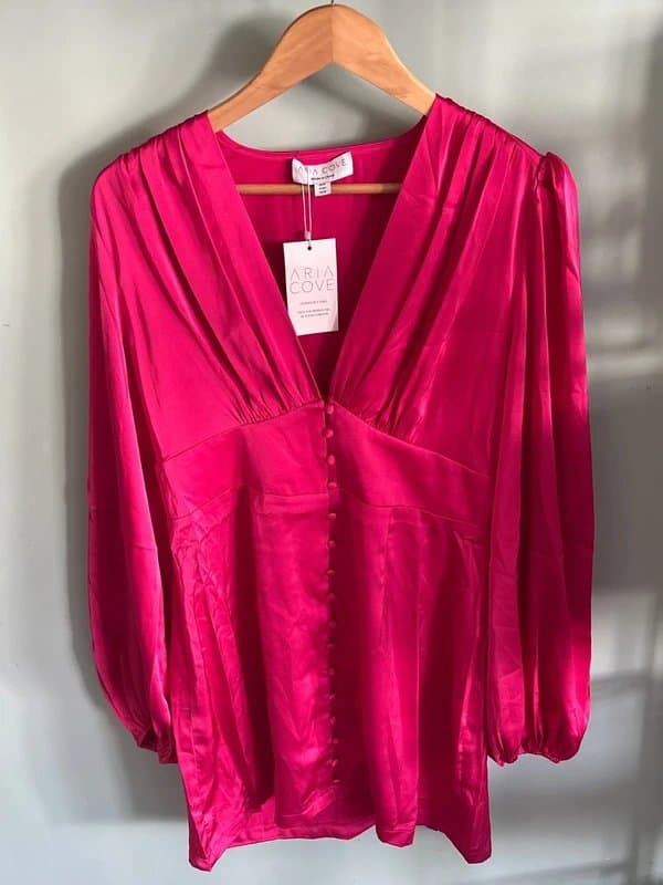 Aria Cove Aria Cove Pink Satin Mini Dress UK14 BNWT Long Sleeve Party Occasion