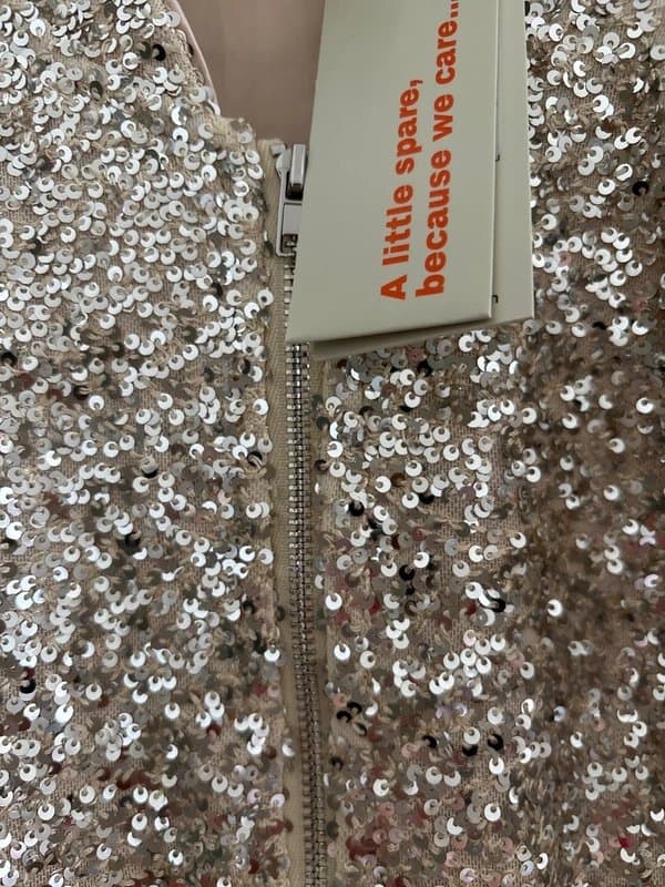 Never Fully Dressed Never Fully Dressed silver sequin/nude satin trim Size S UK 8/10 NWT