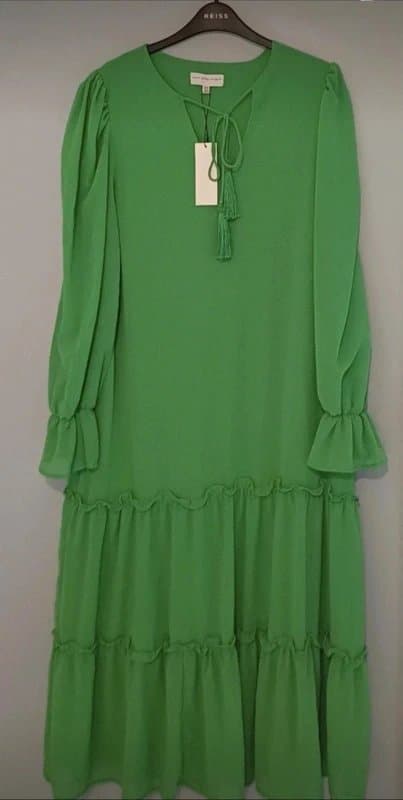 Never Fully Dressed Never Fully Dressed Green Ruffle Hem Midi Dress - size 14