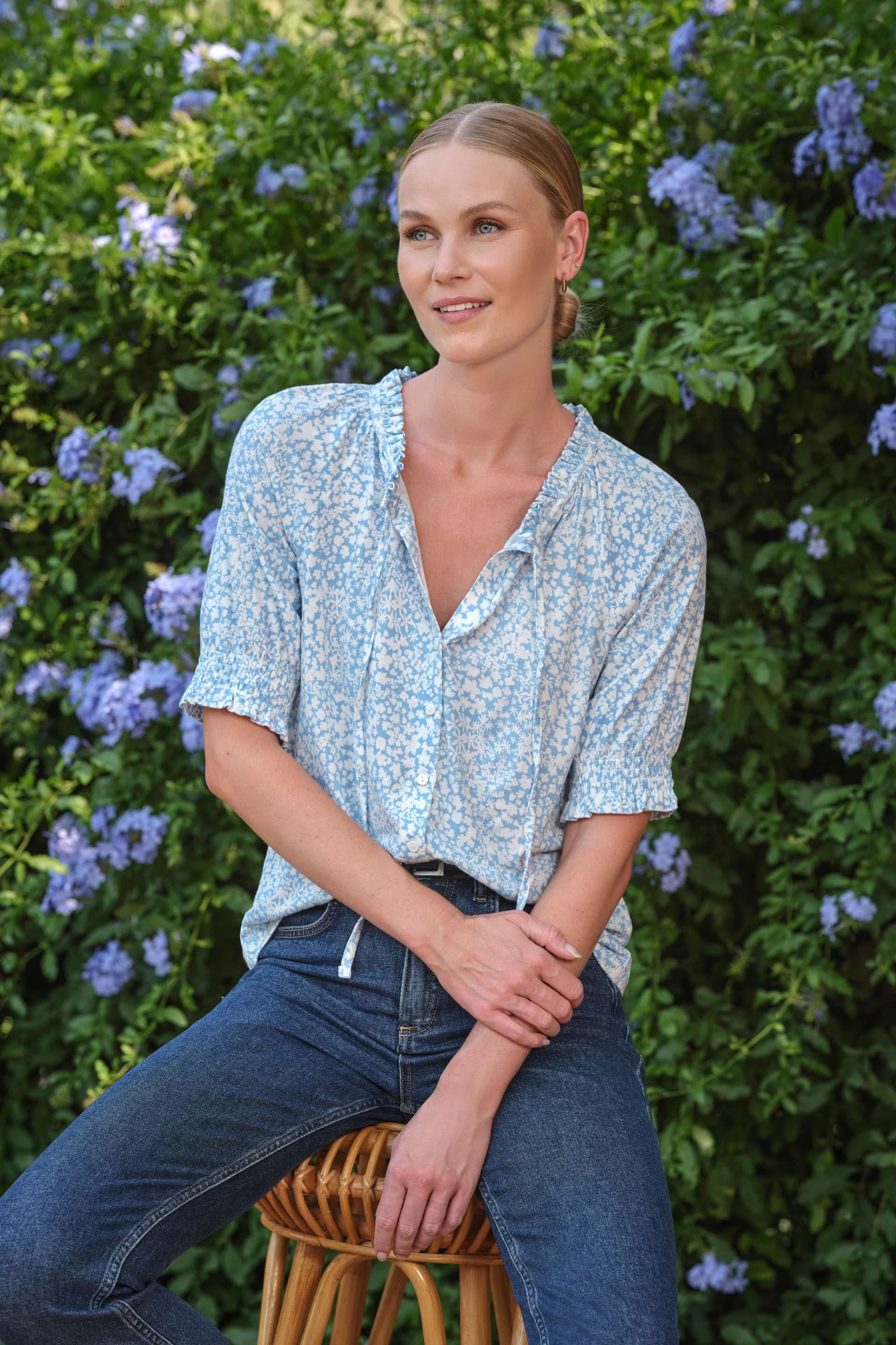 Pure Collection Pure Collection Women's Soft Touch Jersey Shirt in Pale Blue