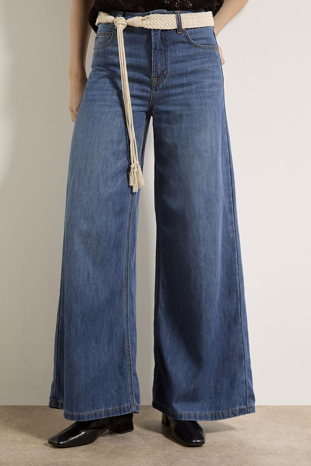 Apricot Blue Wide-Leg Cotton Blend Jeans