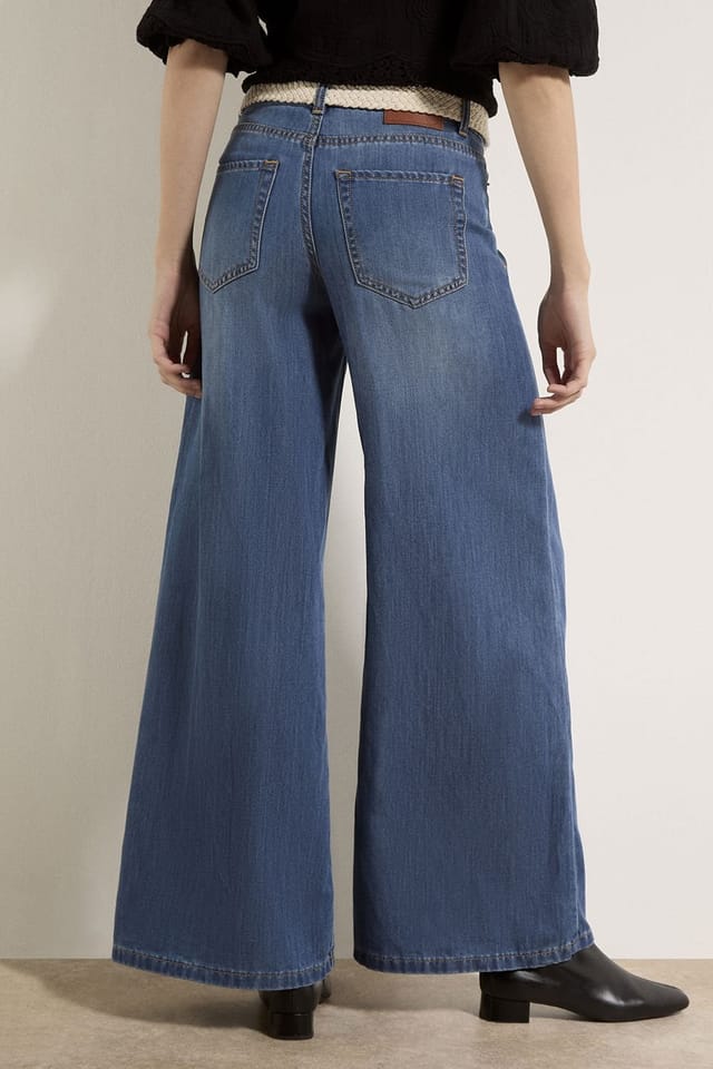 Apricot Apricot Women's Zana Wide-Leg Cotton Blend Jeans in Blue - 3