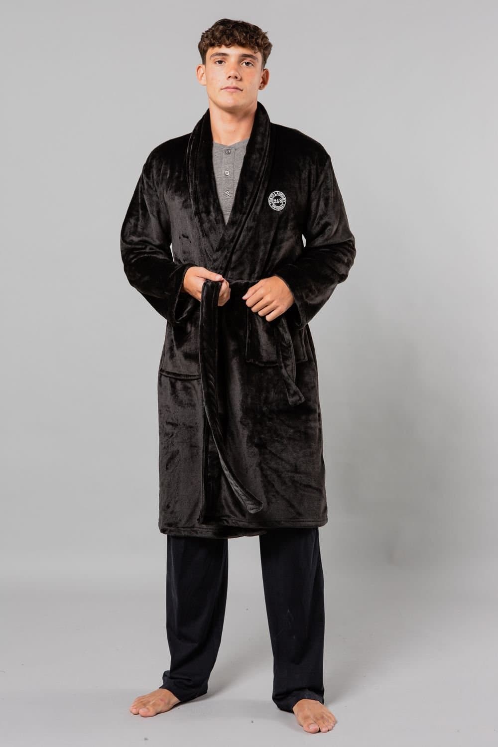 Tokyo Laundry Tokyo Laundry Men's Plush Shawl Collar Dressing Gown in Black