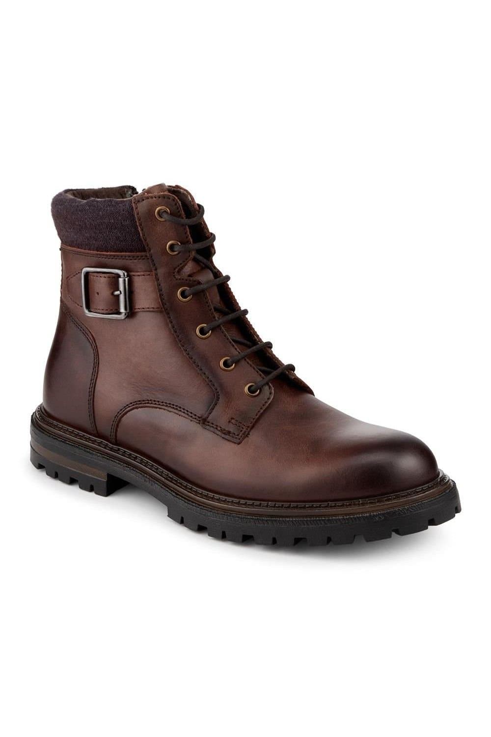 Pavers Pavers Brown Leather Lace-Up Boots With Buckle Detail