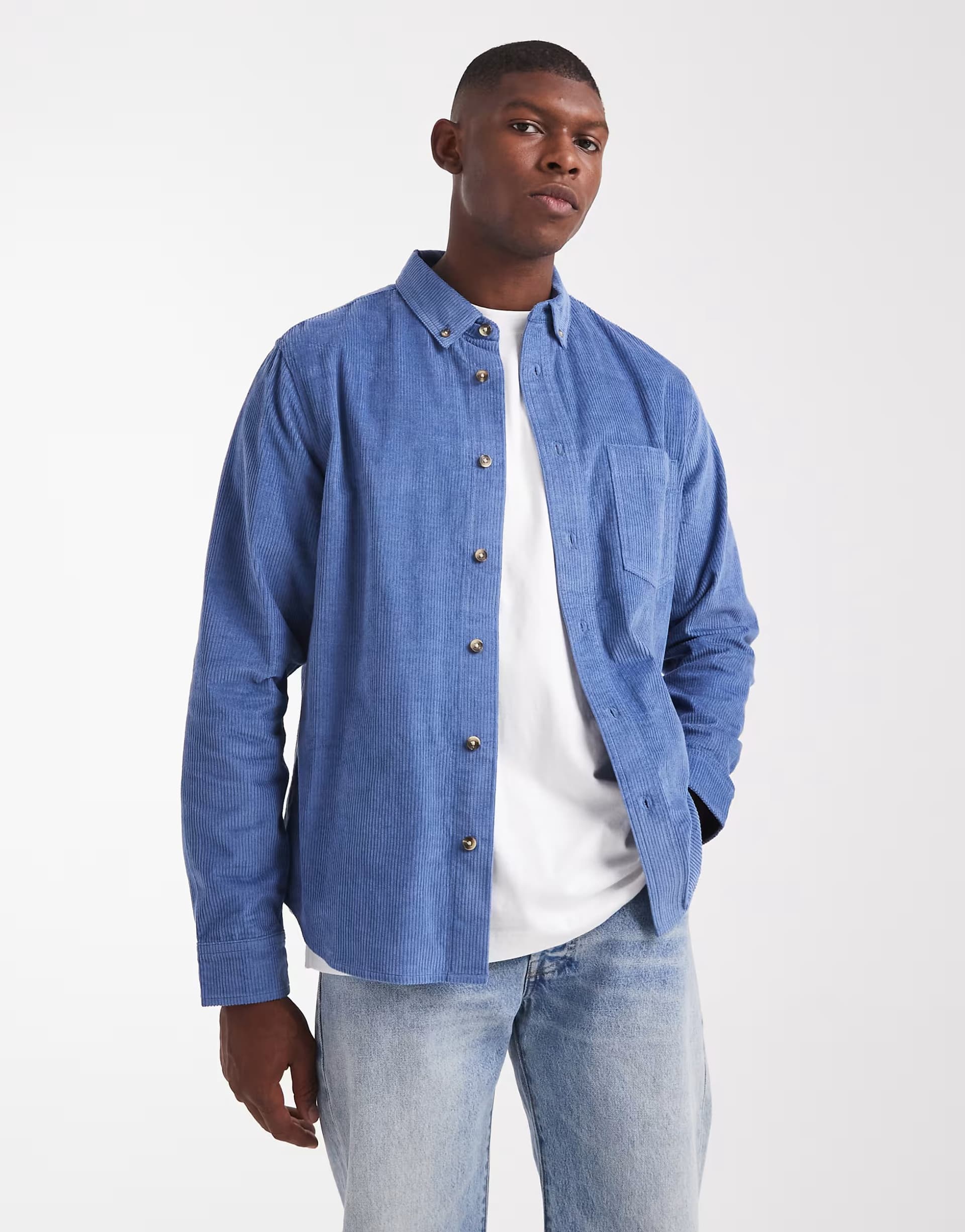 ASOS ASOS DESIGN regular cord shirt in dusty blue