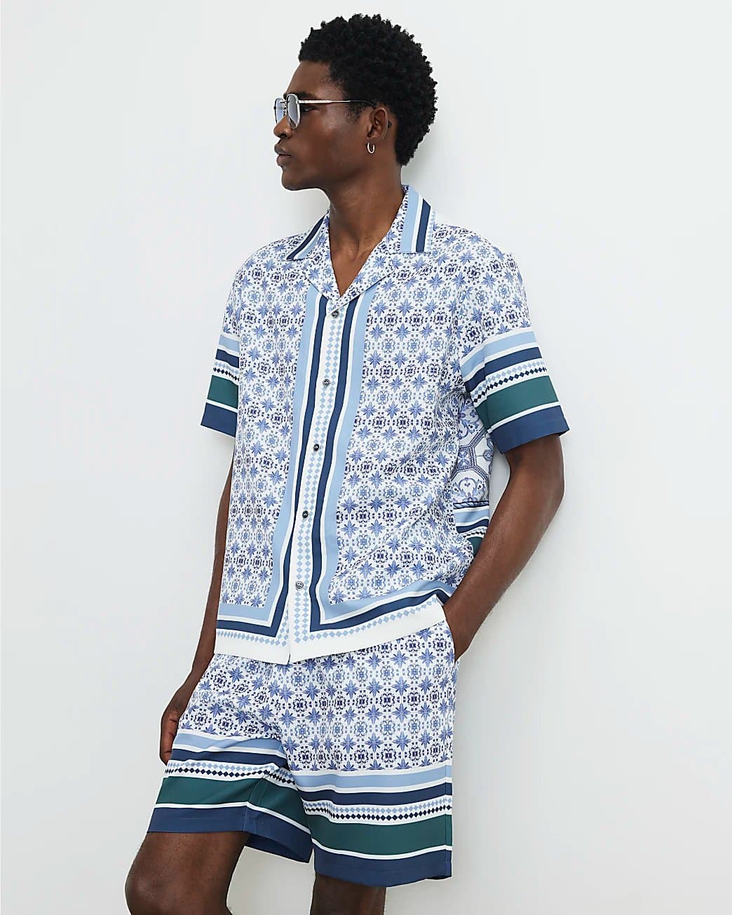 River Island Mens River Island Blue Tile Print Shorts