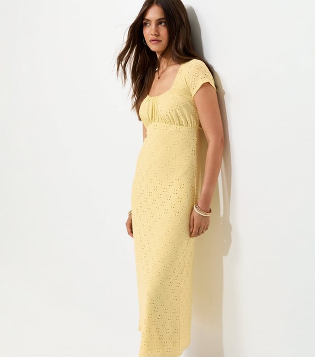 New Look Women's Light Yellow Broderie Anglaise Jersey Milkmaid Midi Dress New Look - 3