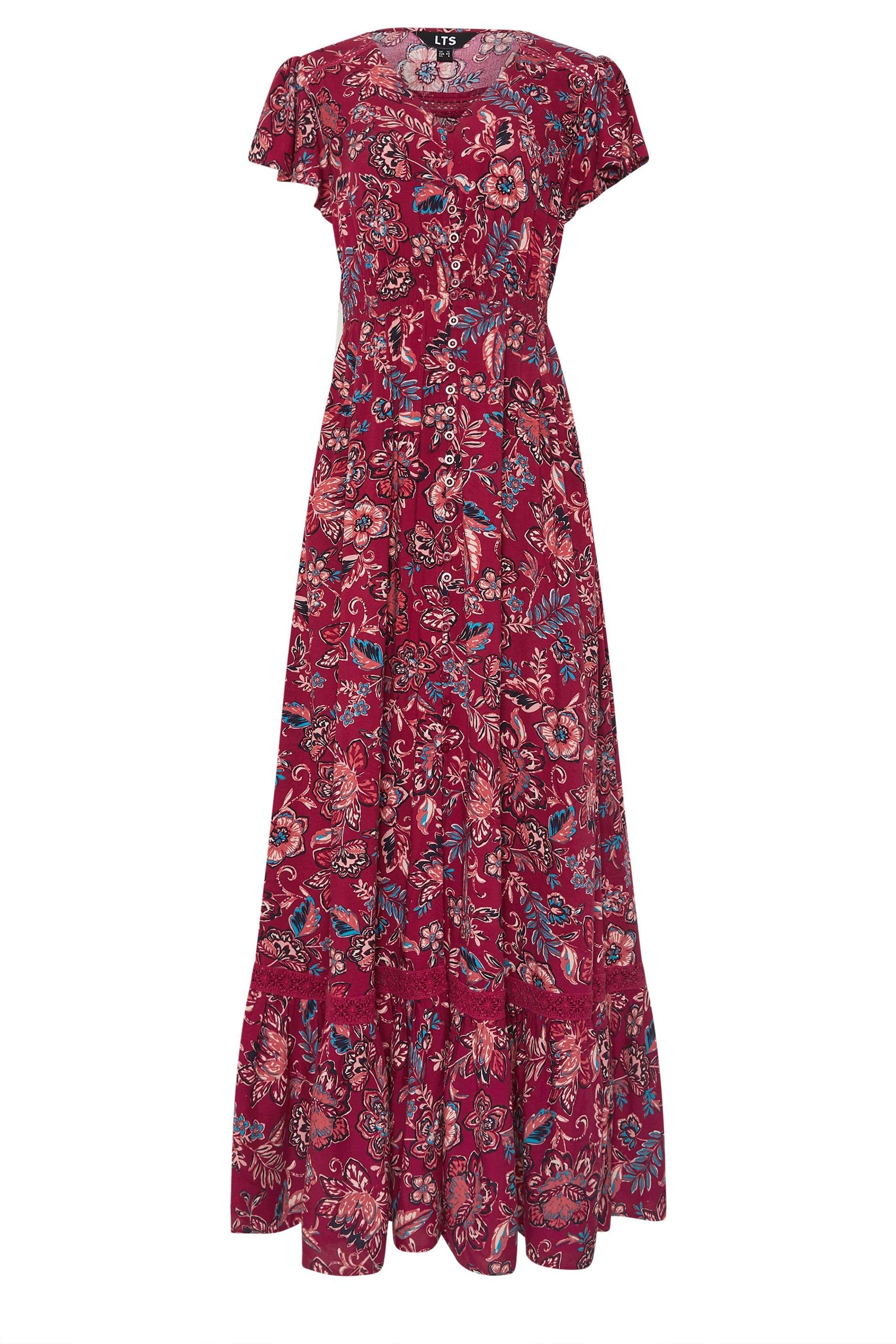 Long Tall Sally Long Tall Sally Women's Tall Floral Button Maxi Dress in Burgundy - 2