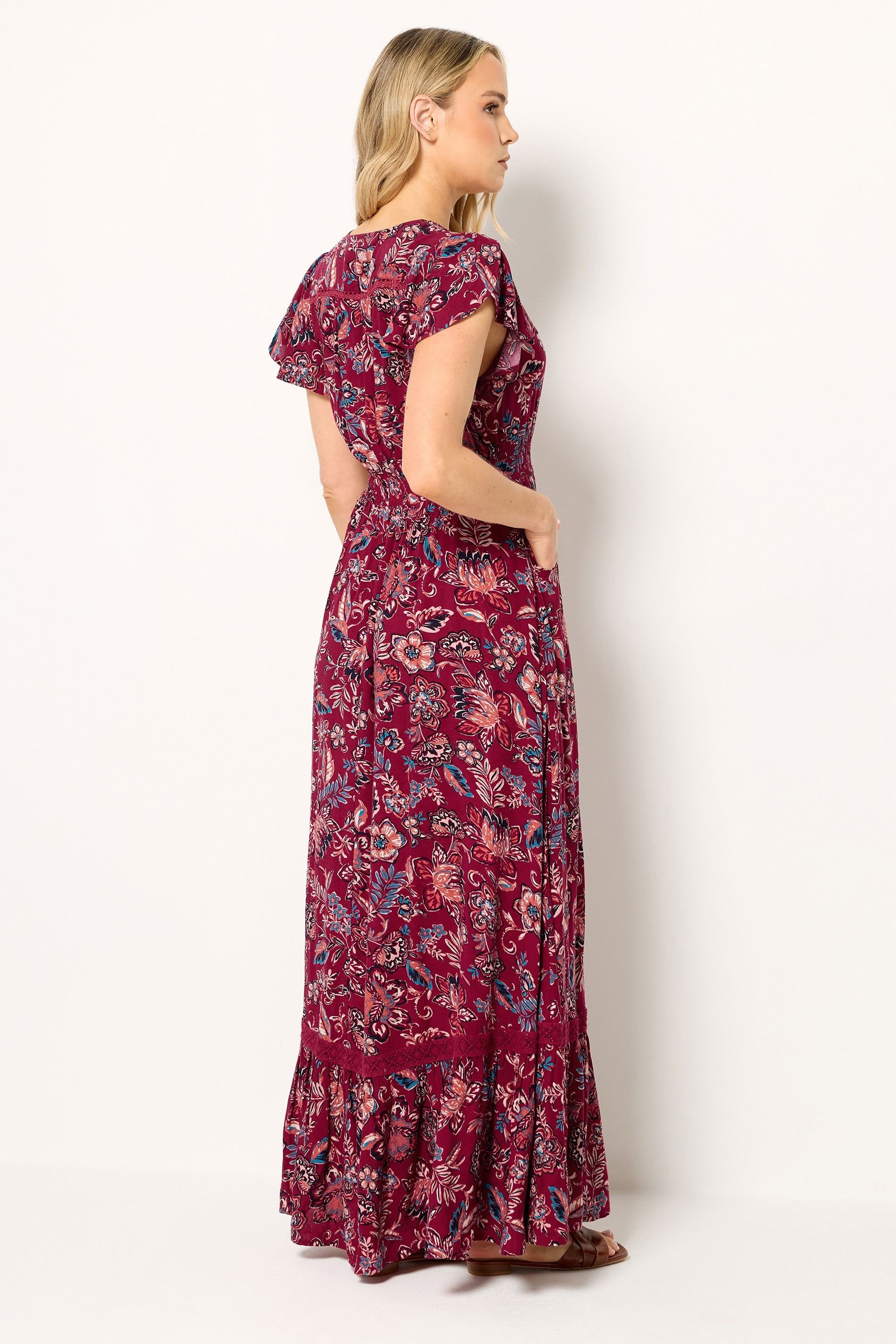 Long Tall Sally Long Tall Sally Women's Tall Floral Button Maxi Dress in Burgundy - 4