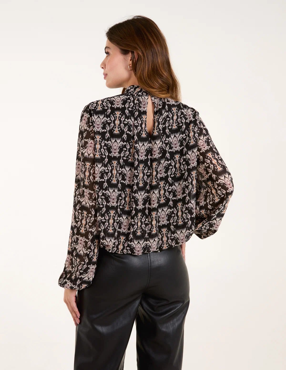 Blue Vanilla Bubble Hem High Neck Printed Top - 4