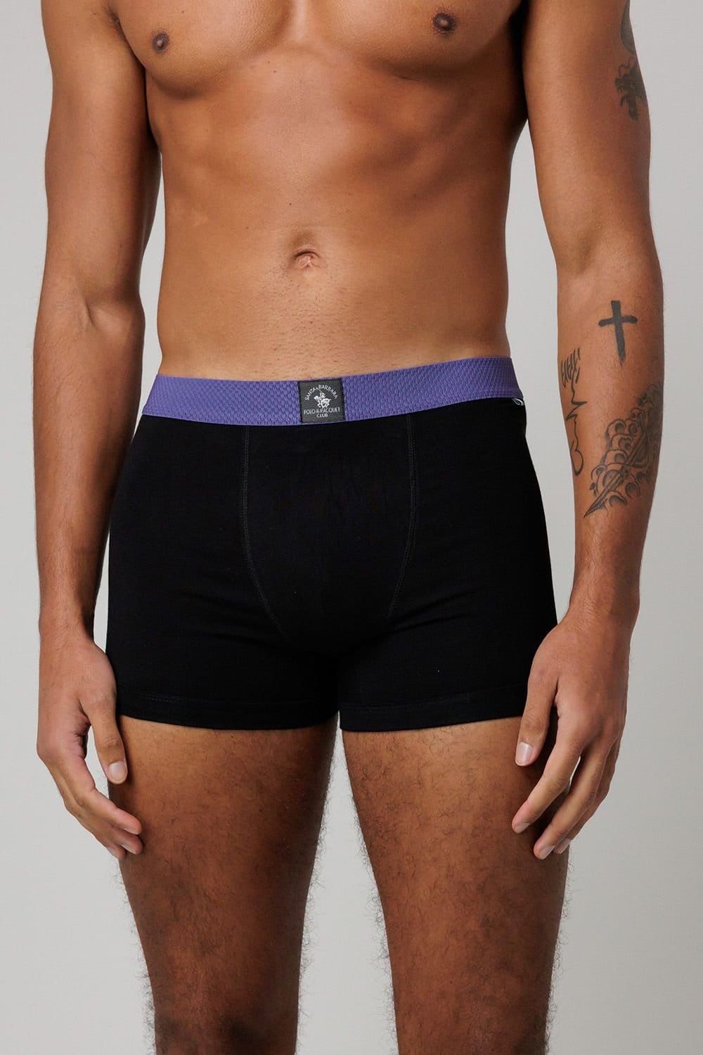 Santa Barbara Polo & Racquet Club Santa Barbara Polo & Racquet Club Men's 3 Pack Cotton Stretch Boxers with Textured Waistband in Black - 4