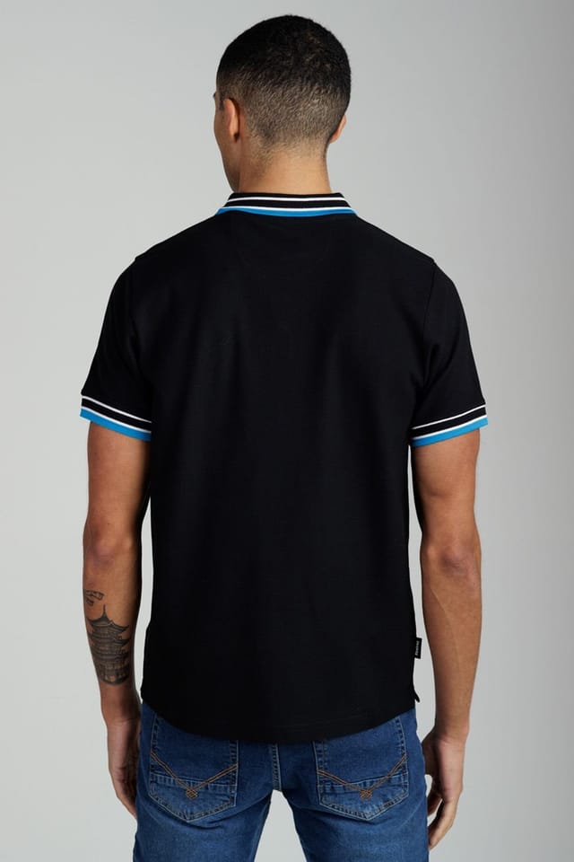 Firetrap Firetrap Men's Regular Fit Cotton Button Polo Shirt with Contrast Trim in Black - 2