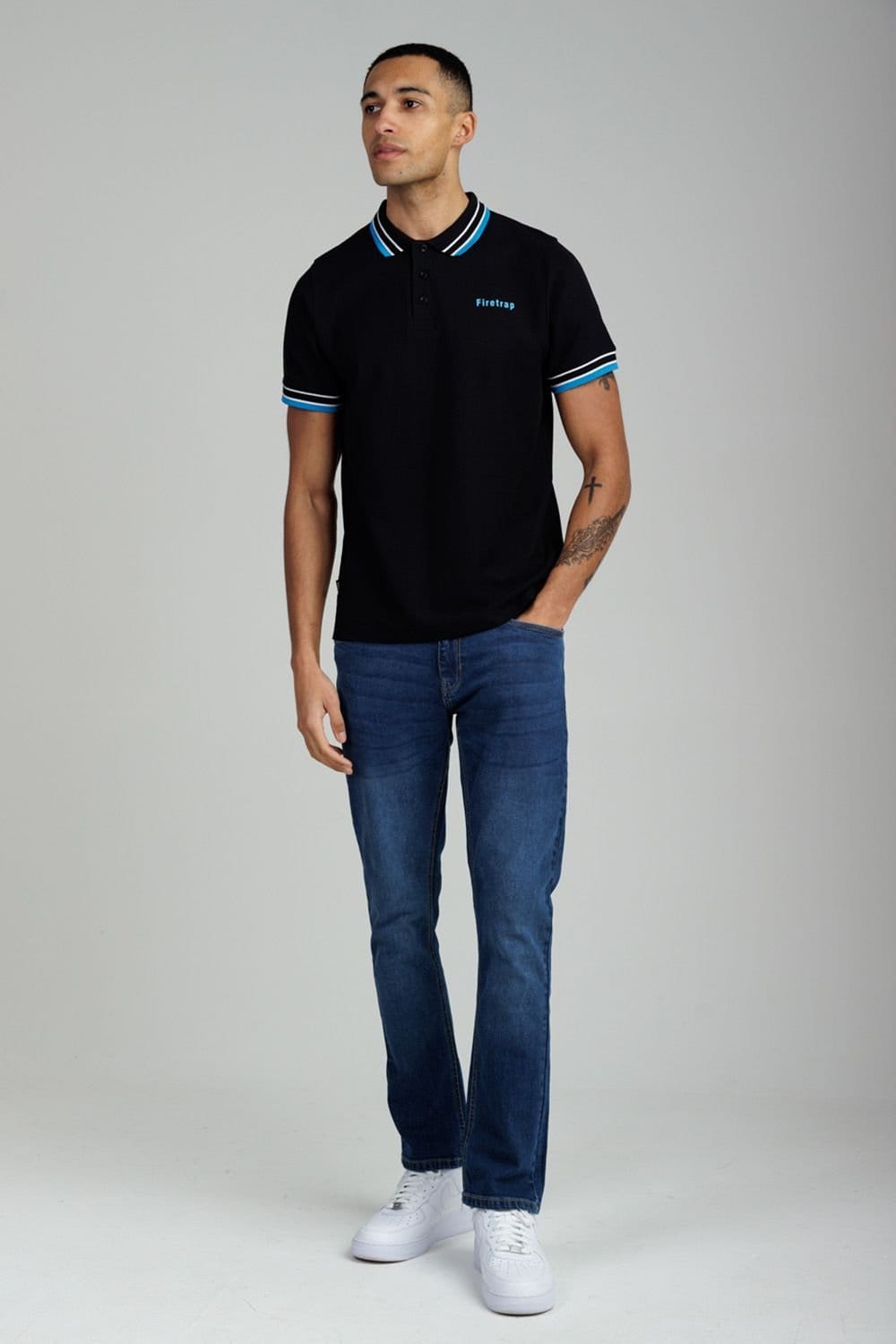 Firetrap Firetrap Men's Regular Fit Cotton Button Polo Shirt with Contrast Trim in Black - 4