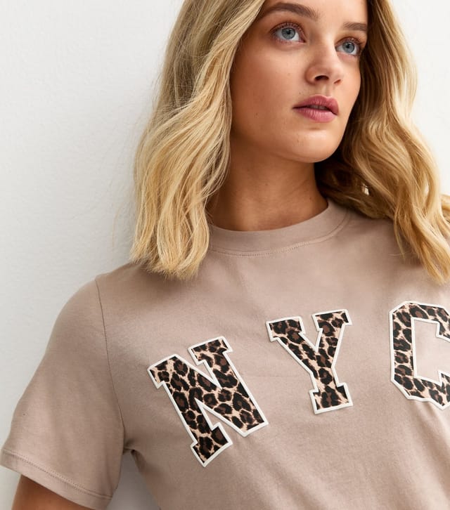 New Look Women's Mink Leopard Print NYC Regular T-Shirt New Look - 2