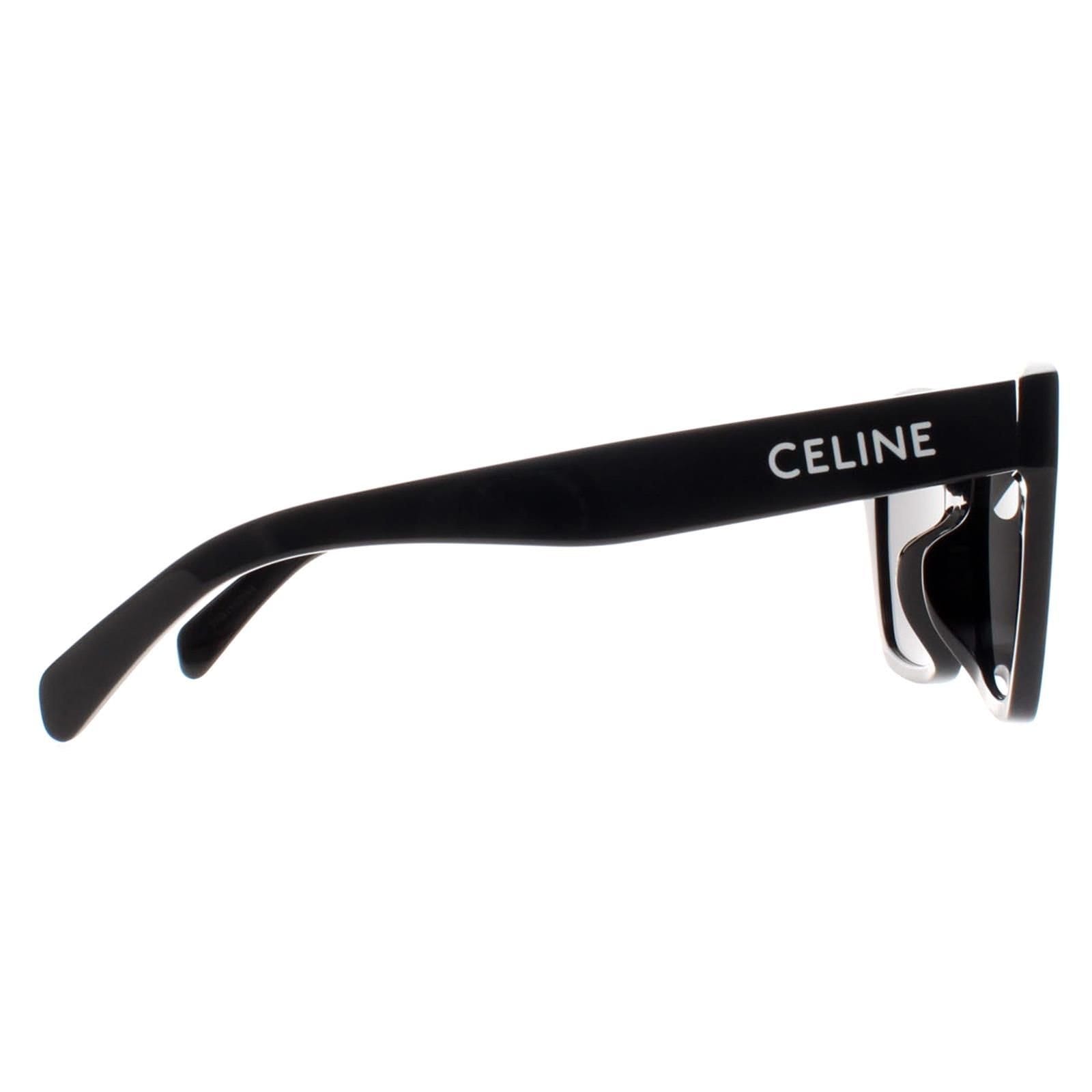 Celine Celine Women's Square Shiny Black Smoke Grey Monochroms CL40198F - 4