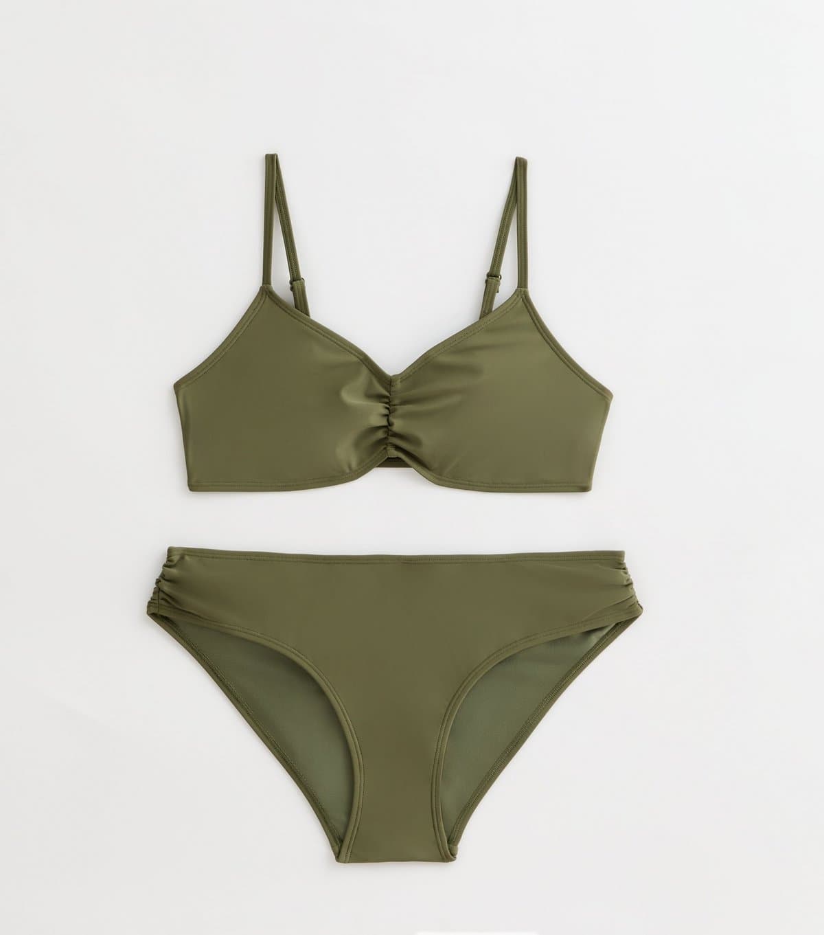 New Look New Look Dark Khaki Ruched Bikini Set