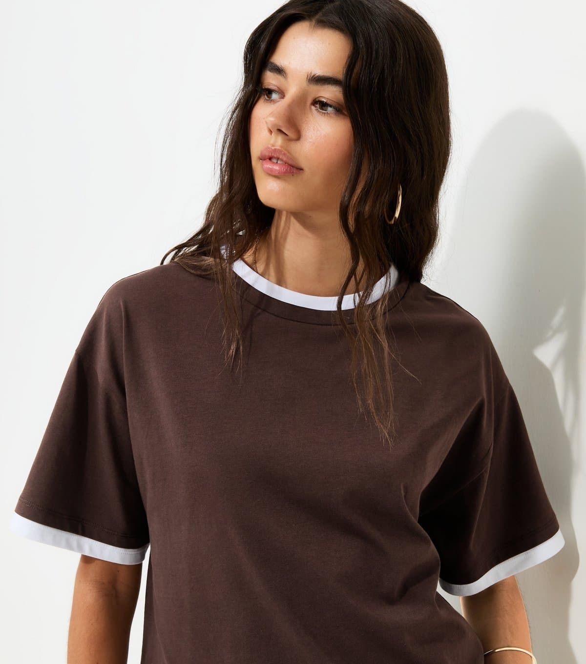 New Look Women's Dark Brown 2-in-1 Short Sleeve Boxy T-Shirt New Look