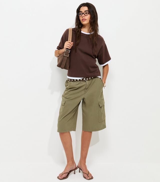 New Look Women's Dark Brown 2-in-1 Short Sleeve Boxy T-Shirt New Look - 3