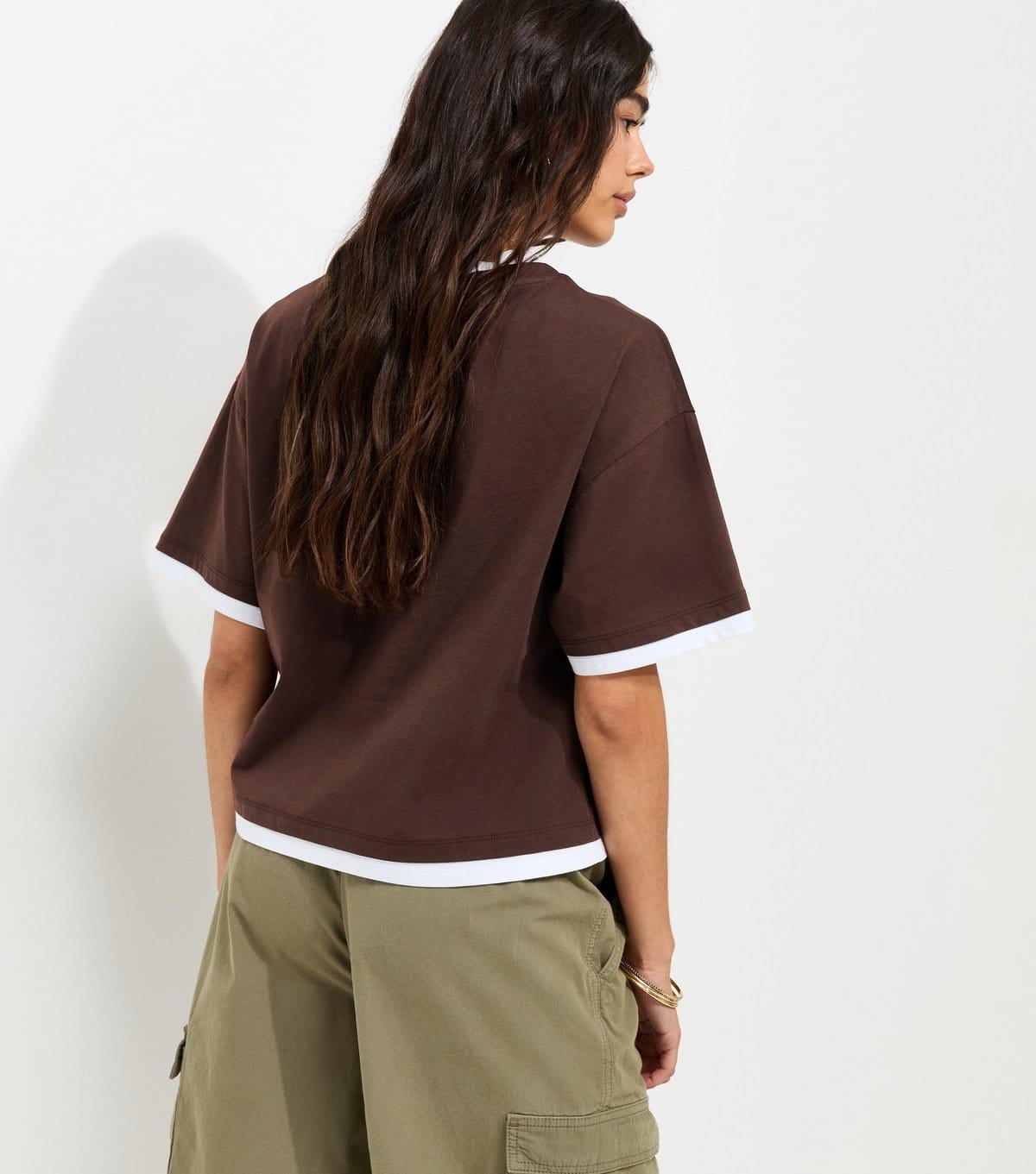 New Look Women's Dark Brown 2-in-1 Short Sleeve Boxy T-Shirt New Look - 4