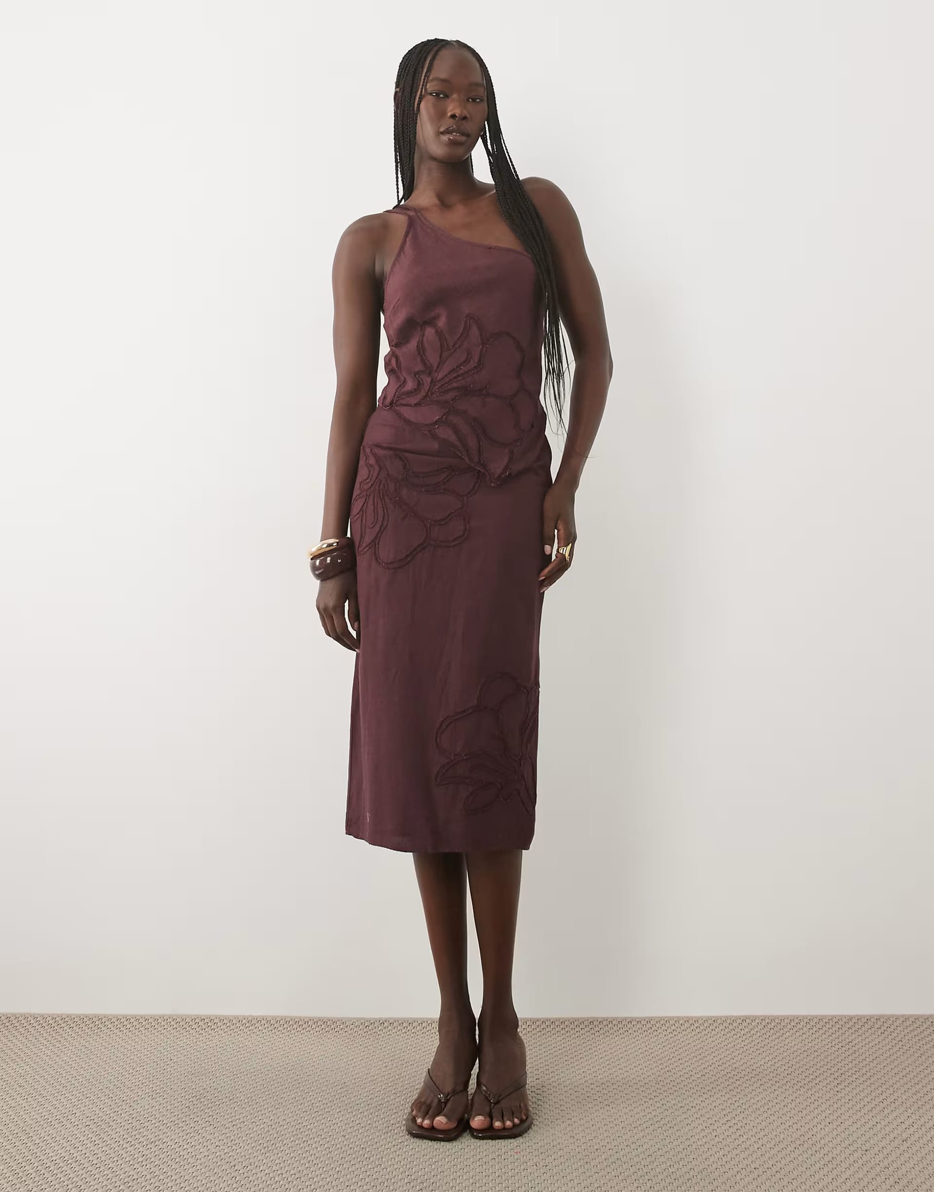 Mango Alfred cotton rich embroidered midi skirt co-ord in deep red