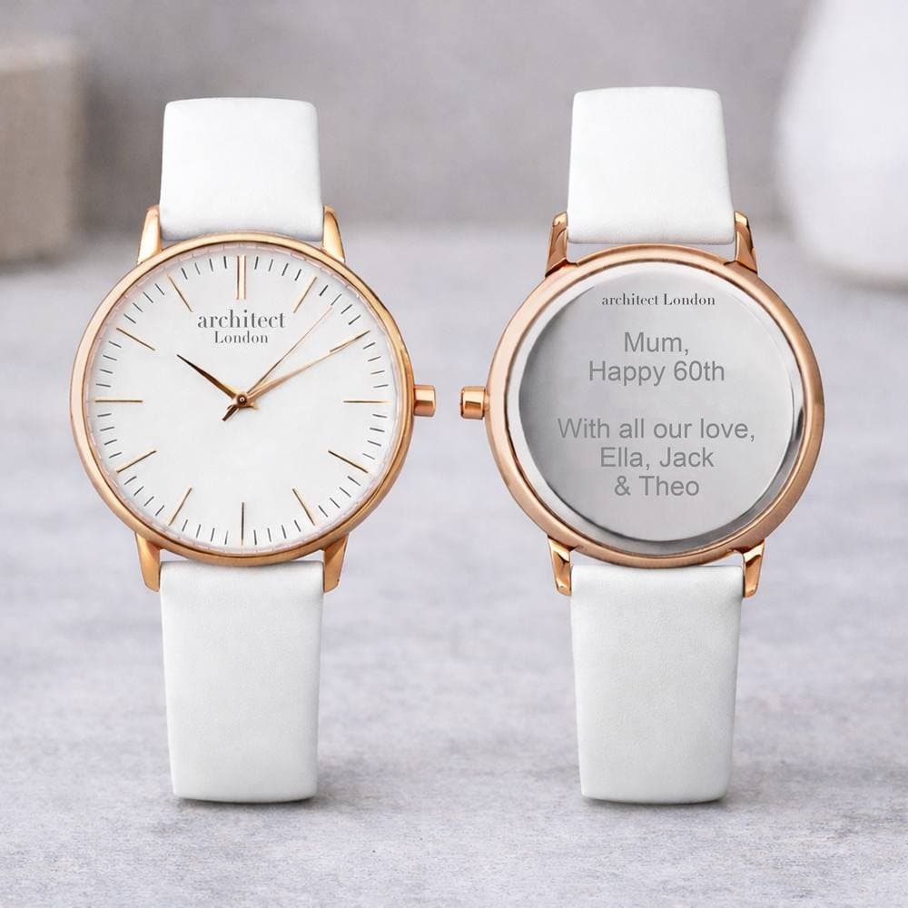 Wear We Met Wear We Met Women's Personalised Blanc Watch Rose Gold Bezel - Engraved in White
