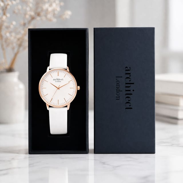 Wear We Met Wear We Met Women's Personalised Blanc Watch Rose Gold Bezel - Engraved in White - 3