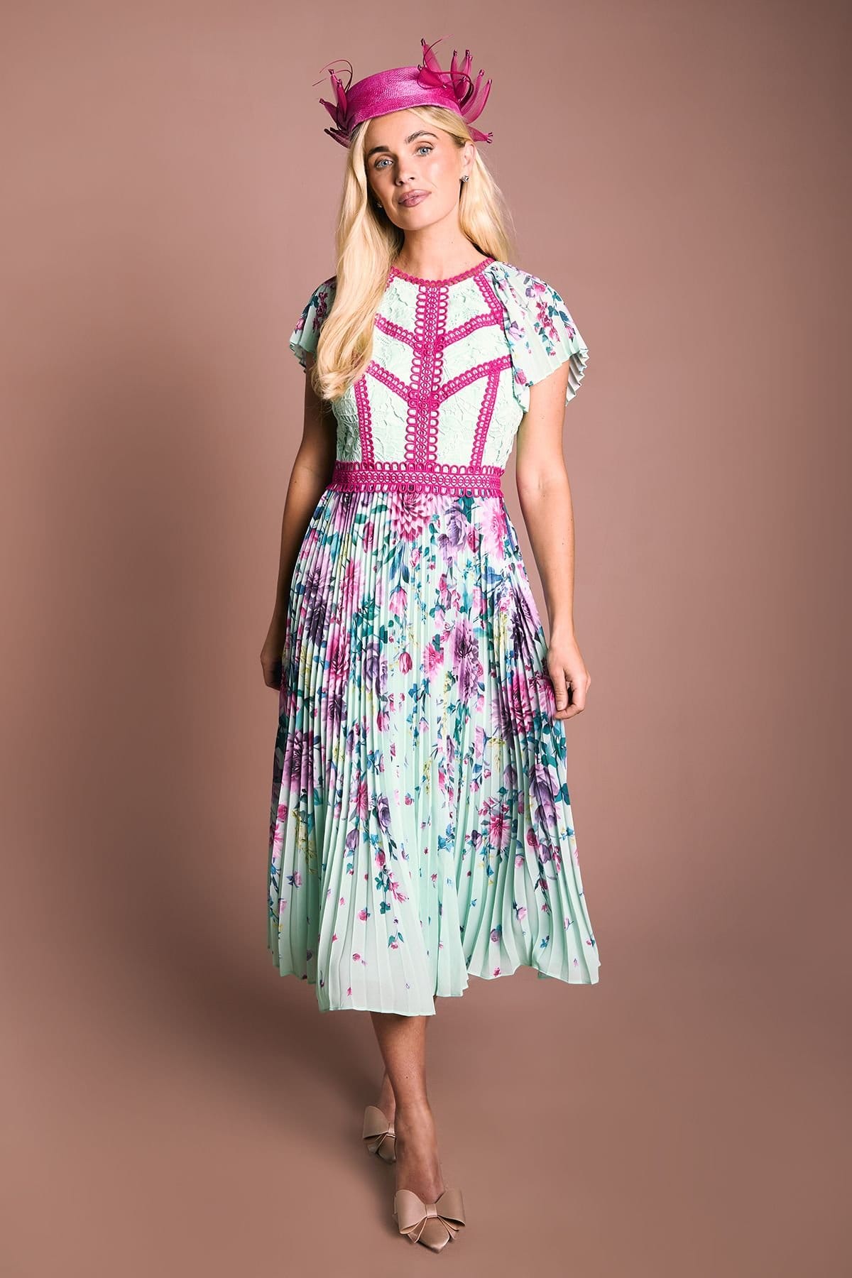 Coast Women's Petite Sage Floral Lace Midi Dress