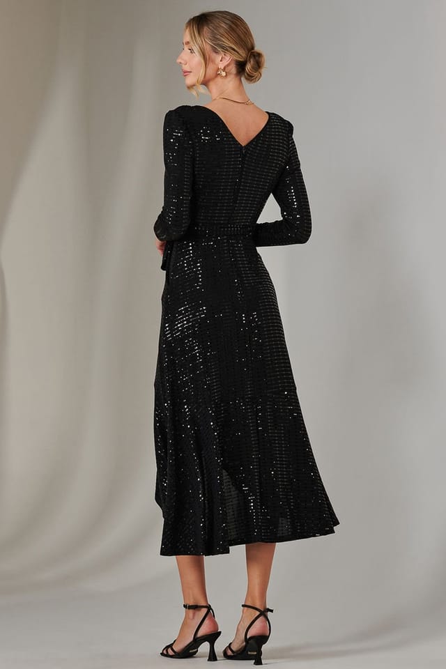 Jolie Moi Jolie Moi Women's Long Sleeve Metallic Spot Maxi Dress in Black - 2