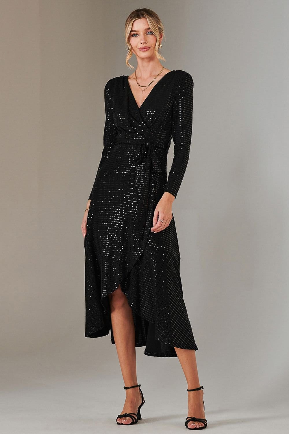 Jolie Moi Jolie Moi Women's Long Sleeve Metallic Spot Maxi Dress in Black - 4