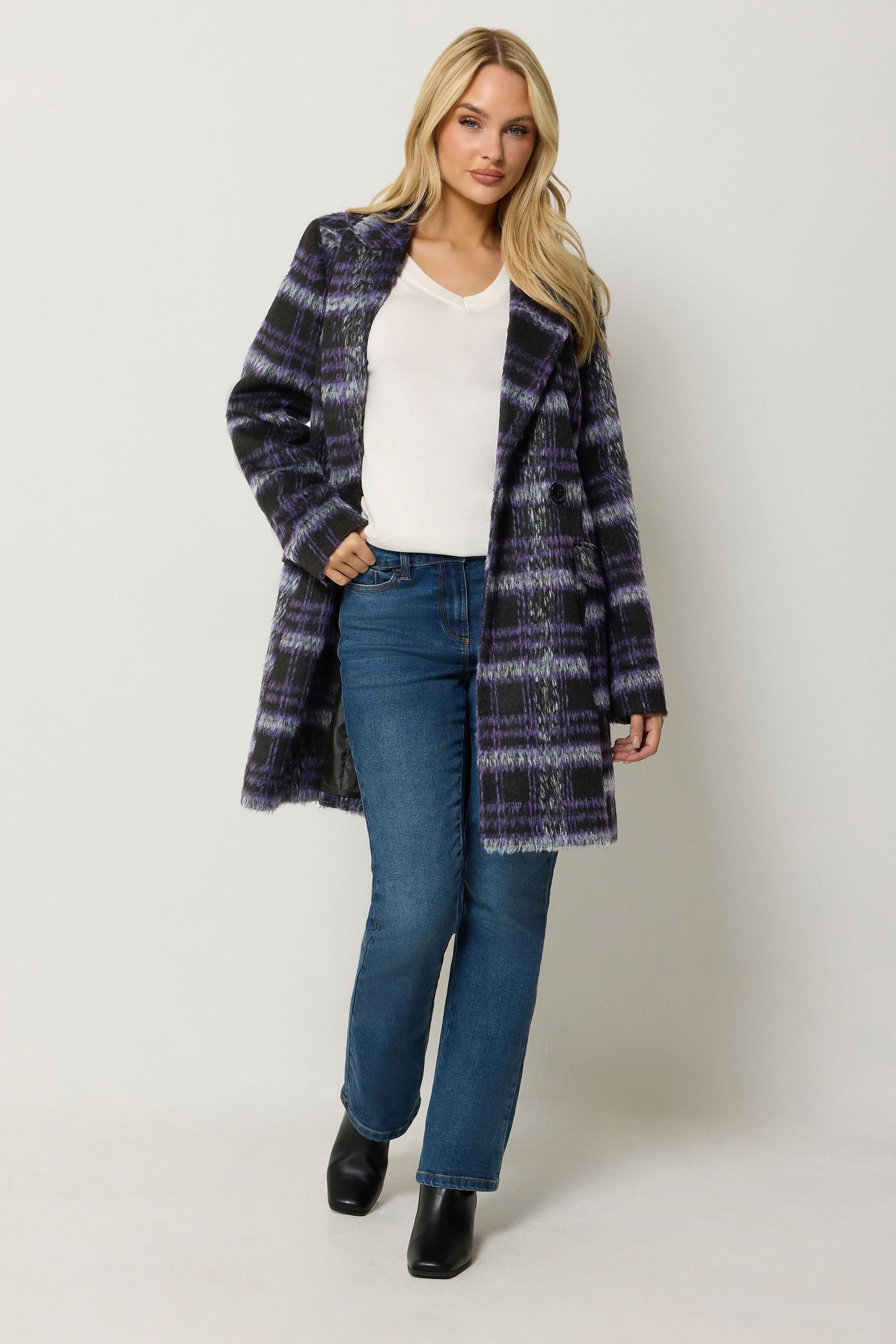 M&Co M&Co Women's Check Tailored Coat in Black