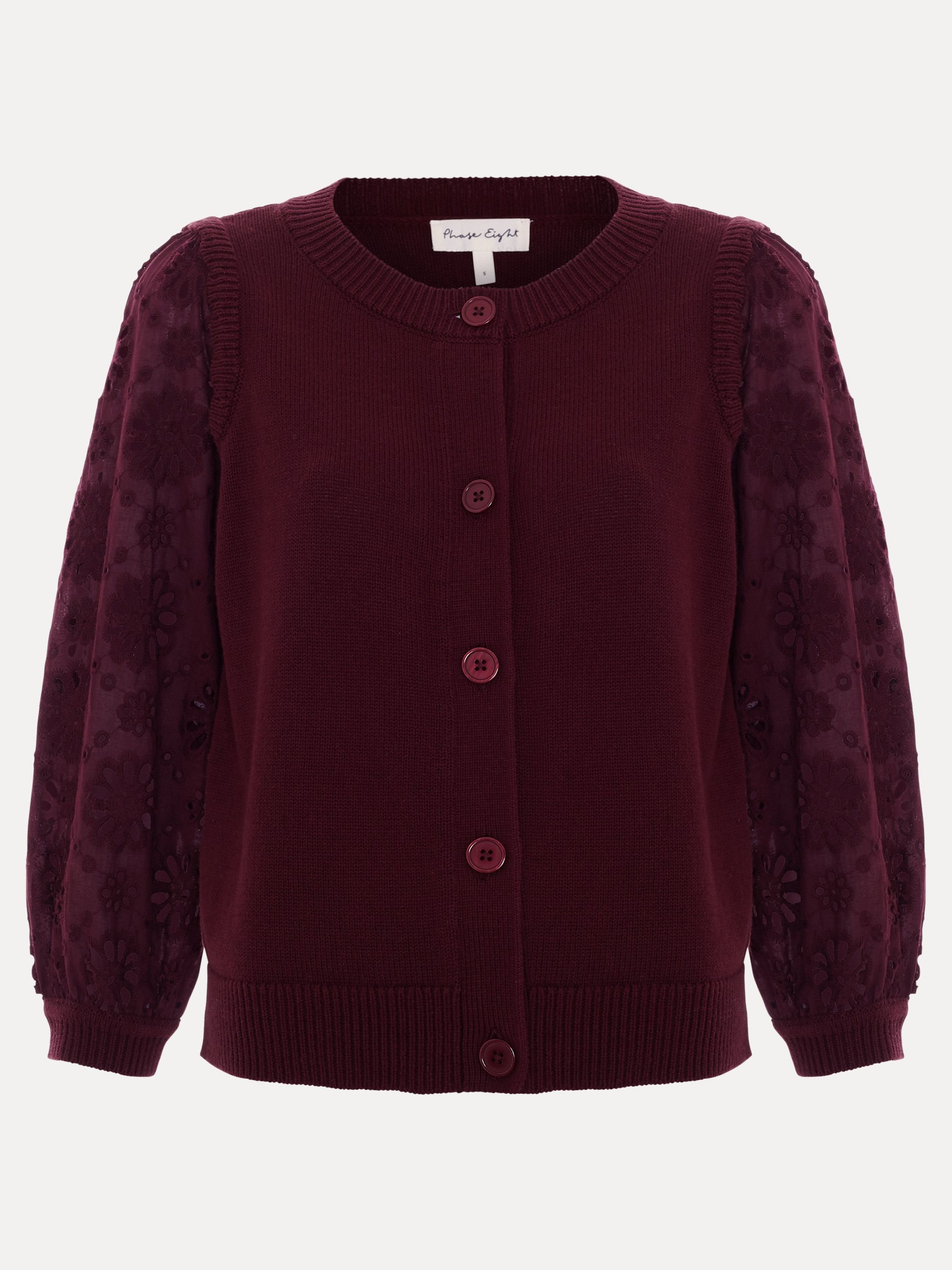 Phase Eight Phase Eight Women's Blythe Eyelet Sleeve Knit Cardigan in Maroon - 2