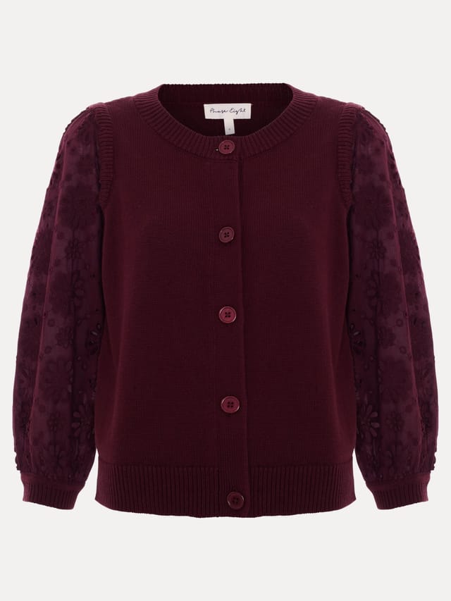 Phase Eight Phase Eight Women's Blythe Eyelet Sleeve Knit Cardigan in Maroon - 2