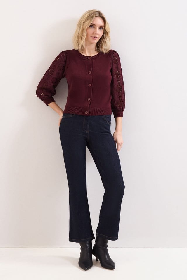 Phase Eight Phase Eight Women's Blythe Eyelet Sleeve Knit Cardigan in Maroon - 3