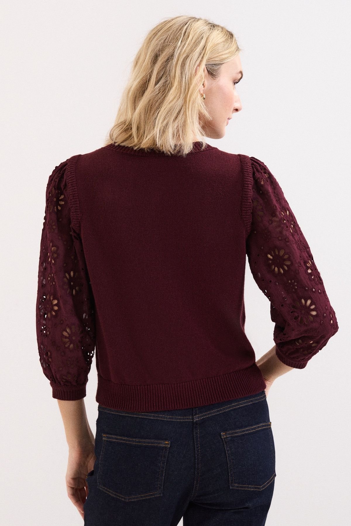 Phase Eight Phase Eight Women's Blythe Eyelet Sleeve Knit Cardigan in Maroon - 4