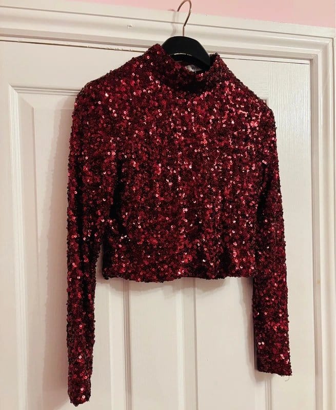 Pink Boutique Red Sequin Crop Top