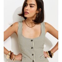 New Look Women's Cream Striped Button Front Waistcoat New Look - 3