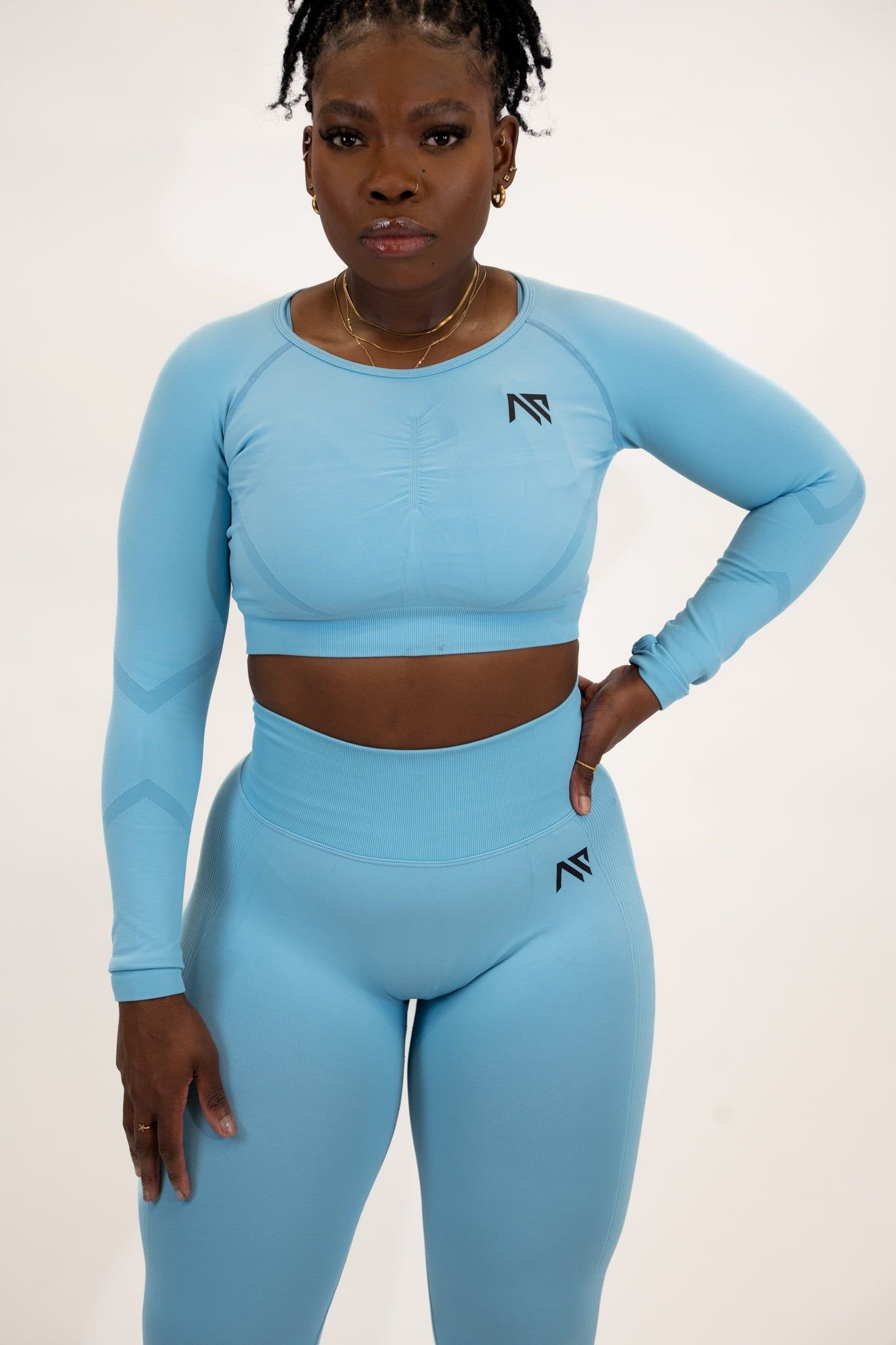 Animus Animus Women's Scrunched Crop Top Seamless Set in Baby Blue - 2