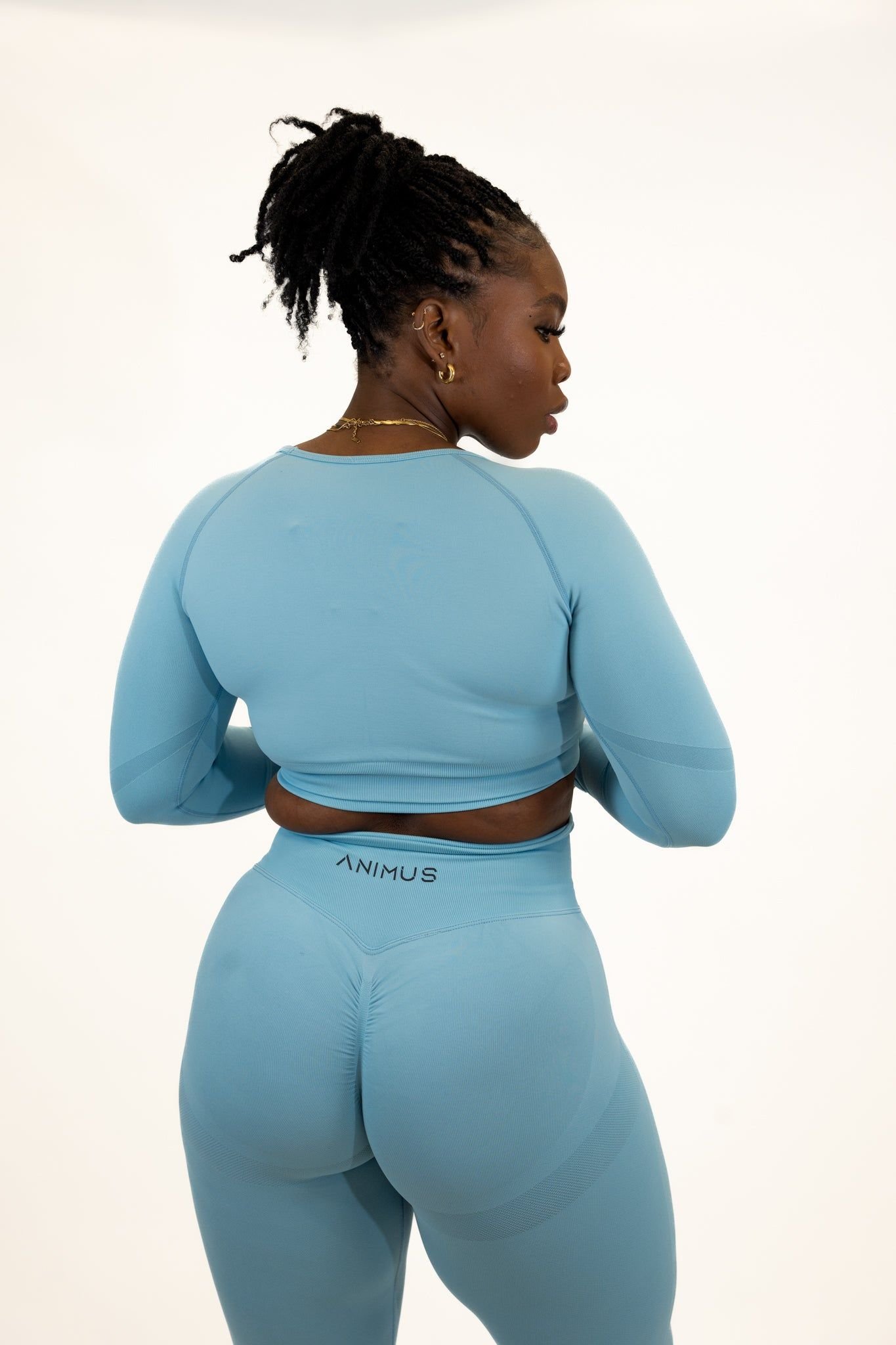 Animus Animus Women's Scrunched Crop Top Seamless Set in Baby Blue - 3